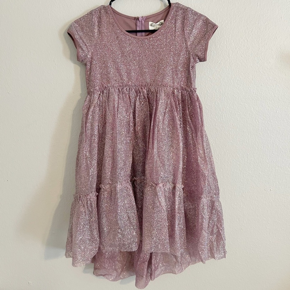 Joyfolie Dress Kids 10 Mauve Pink Metallic‎ Shimmer High Low Tiered NWT